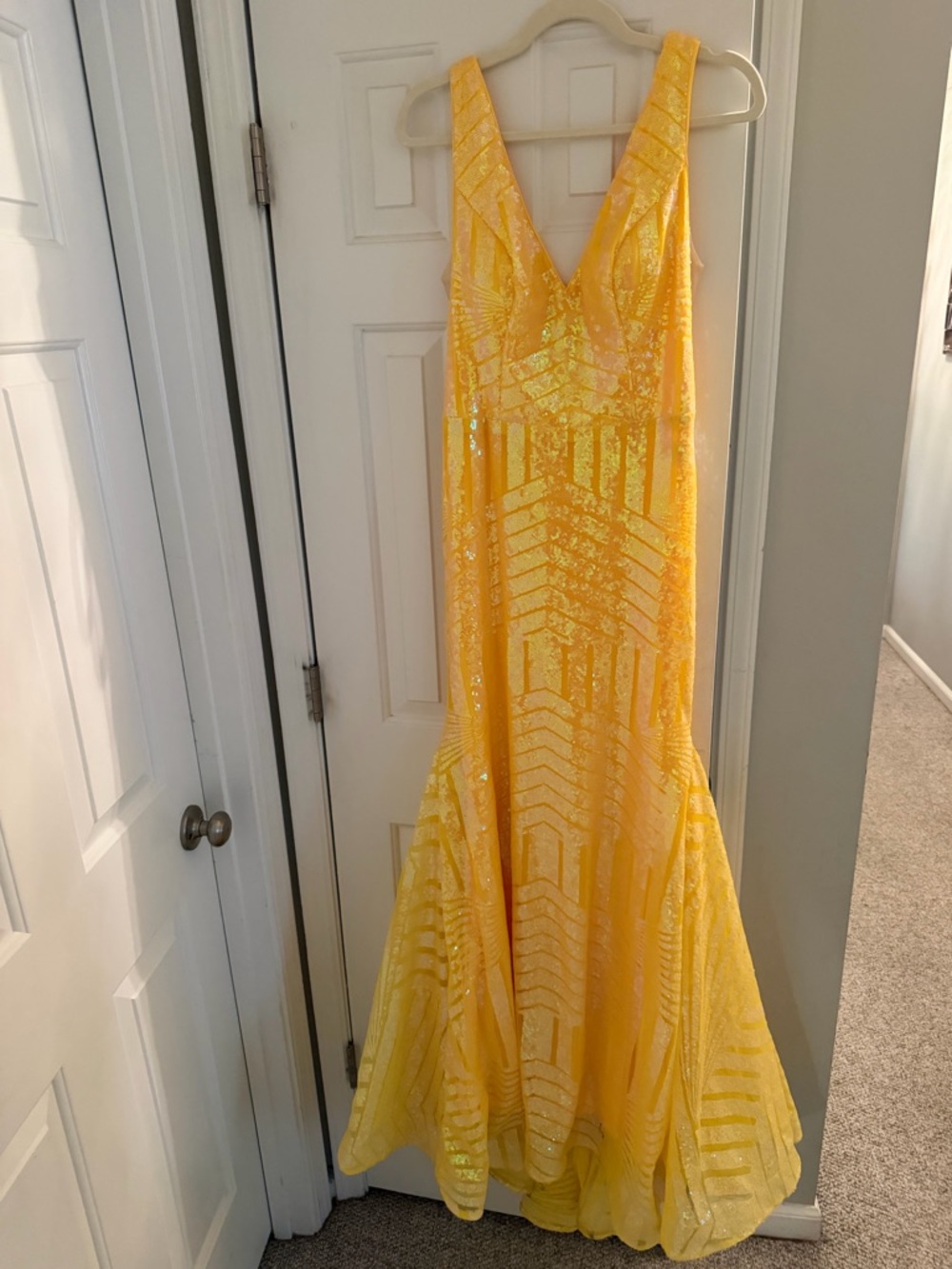 Yellow Sequin V-Neck Mermaid Gown